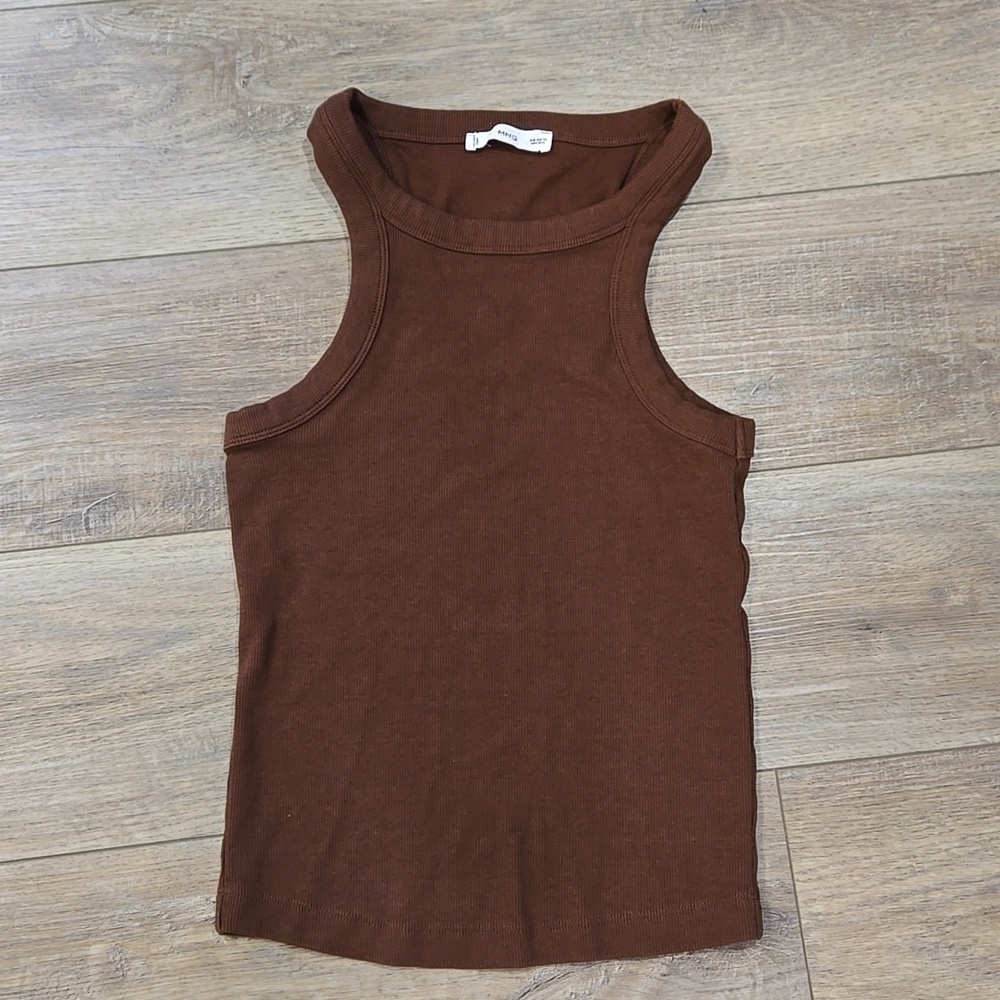 Mango Chocolate Brown Ribbed High Neck Tank Top - Picture 6 of 6